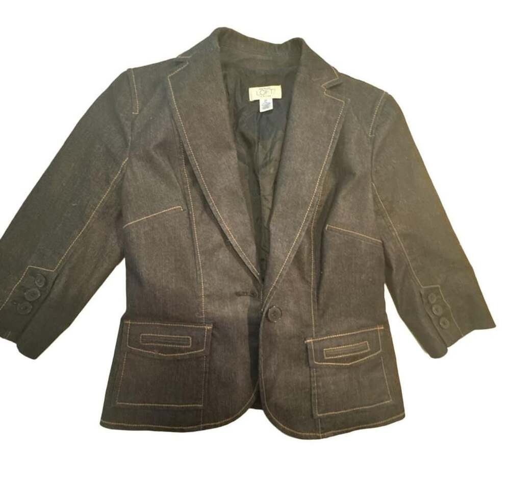 Ann Taylor LOFT Petites Dark Wash Denim Blazer Jacket Size 2P
